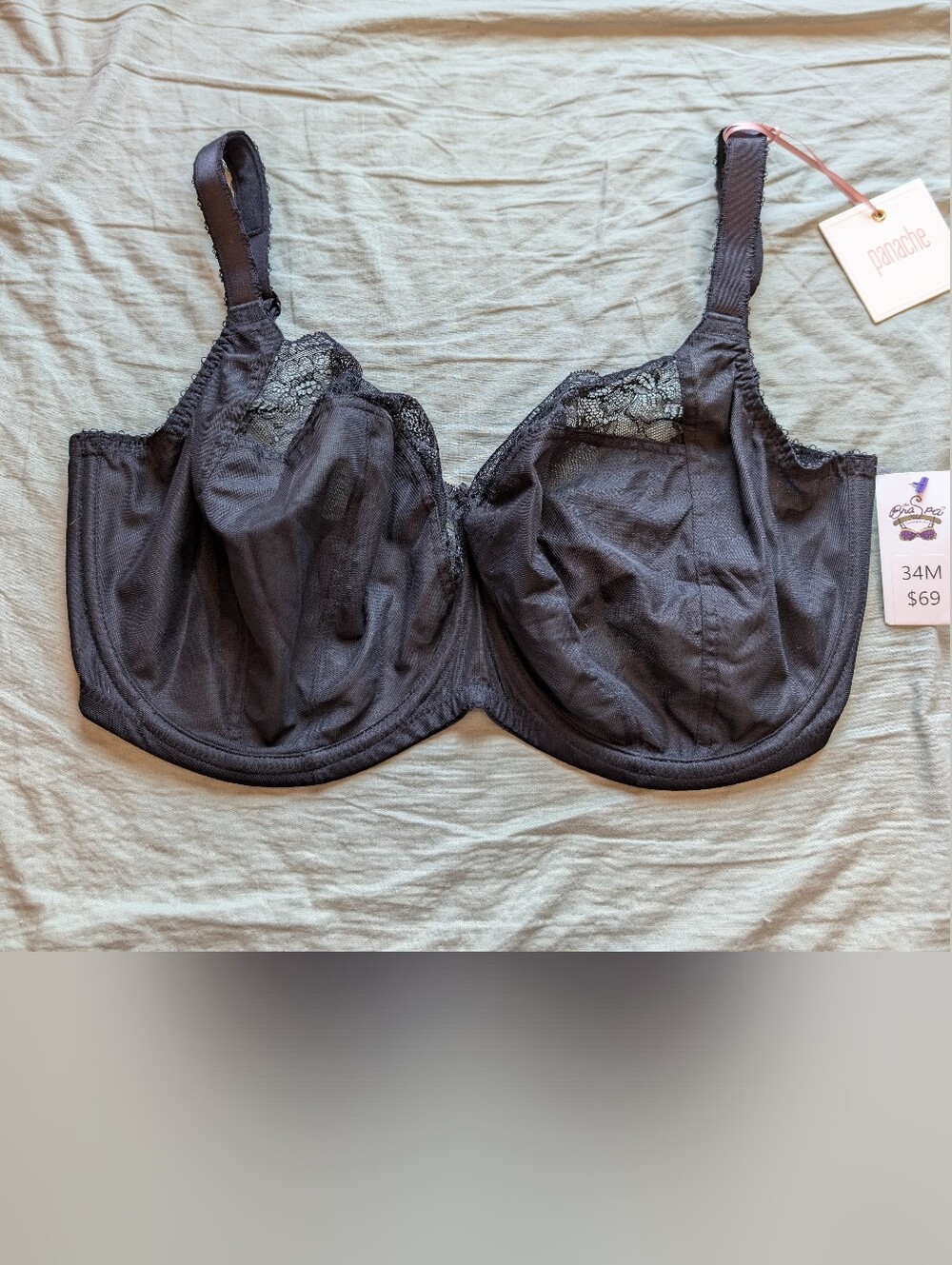 NWT Panache Jasmine Balconnet Underwire Lace Bra 34J/M Black